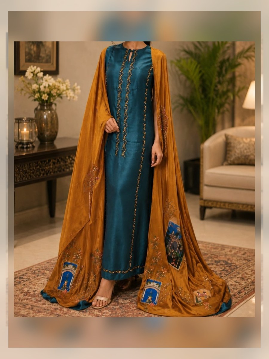 Zareen Teal & Mustard Festive Set